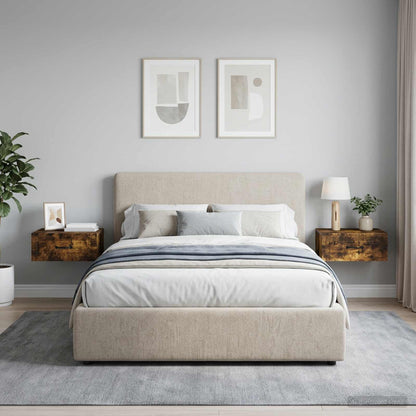 Mobiletto da notte a muro 2 pcs Rovere Fumo 49 x 34,5 x 20 cm