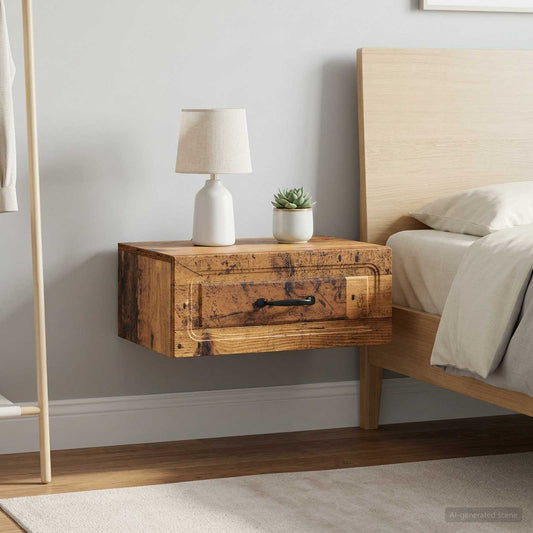 Mobiletto da notte a muro 2 pz Legno antico 49 x 34,5 x 20 cm