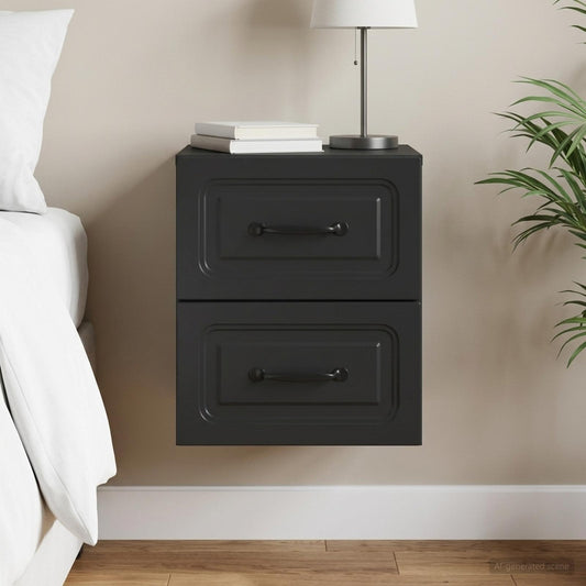Mobiletto da notte a muro con cassetto Nero 34,5 x 33 x 40 cm