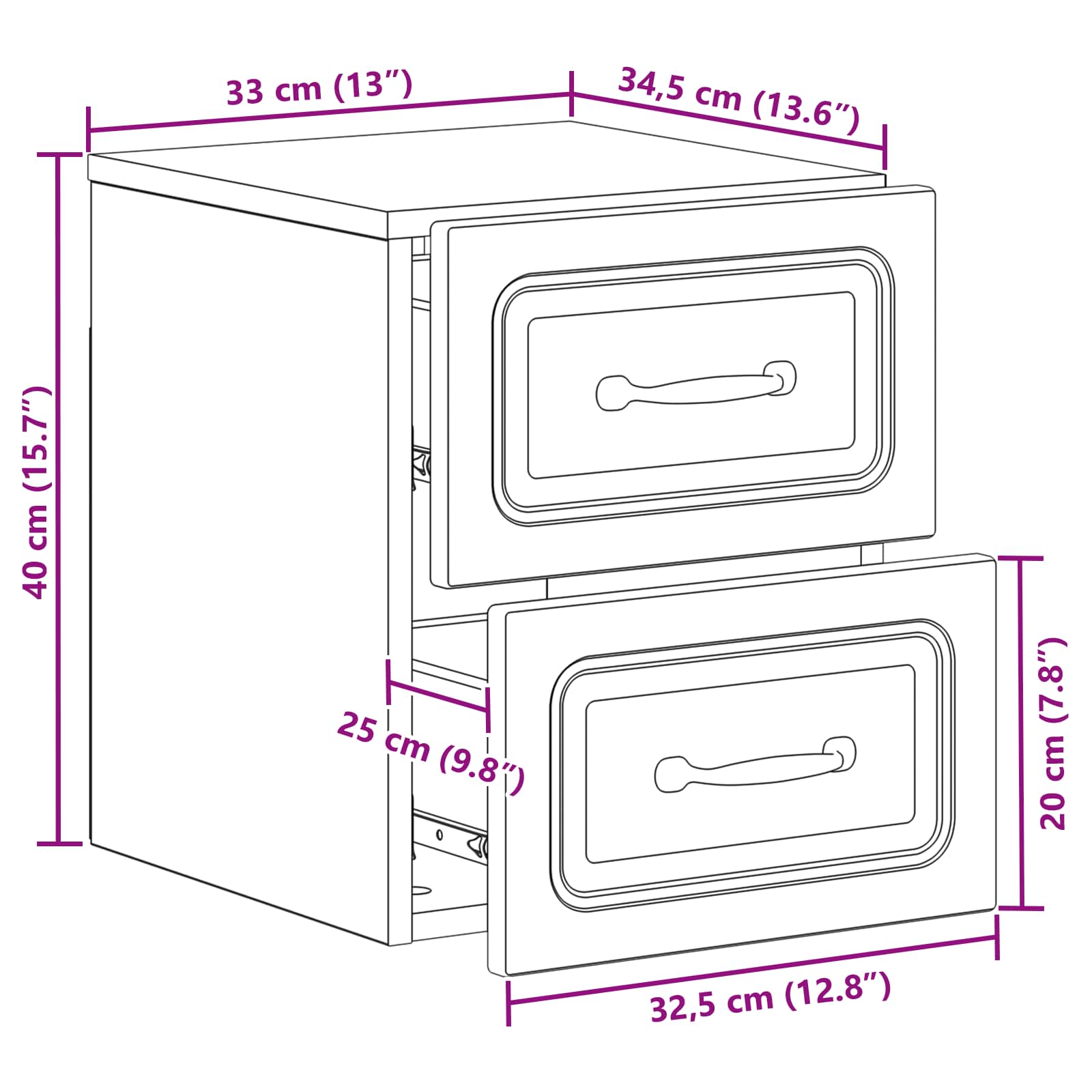 Mobiletto da notte a muro Rovere Sonoma 34,5 x 33 x 40 cm | homemem39