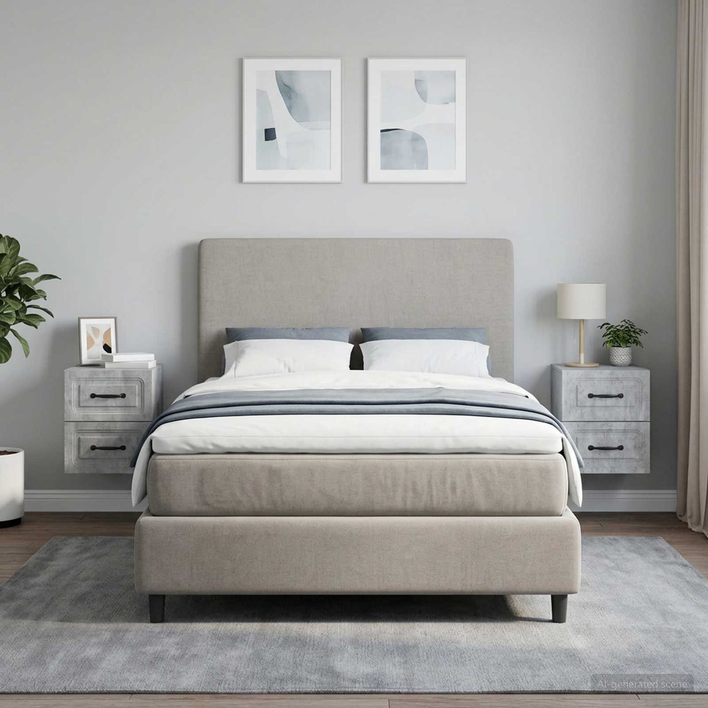 Mobiletto da notte a muro con cassetto 2 pcs Grigio Cemento