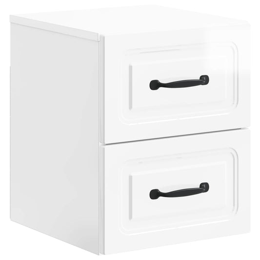 Mobiletto da notte a muro Bianco Lucido 34,5 x 33 x 40 cm
