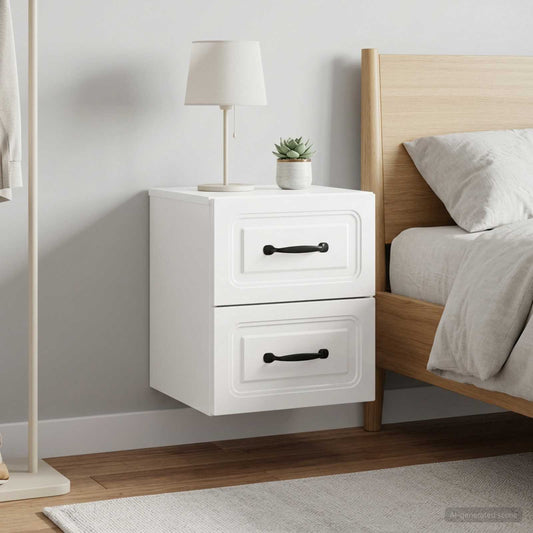 Mobiletto da notte a muro 2 pcs Bianco Lucido 34,5 x 33 x 40 cm