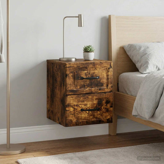 Mobiletto da notte a muro 2 pcs Rovere Fumo 34,5 x 33 x 40 cm