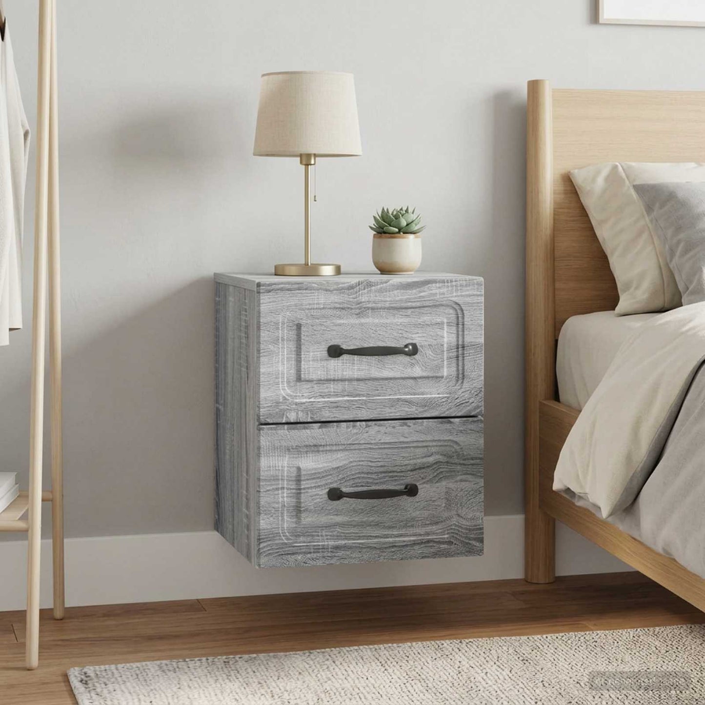 Mobiletto da notte a muro 2 pcs Grigio Sonoma 34,5 x 33 x 40 cm