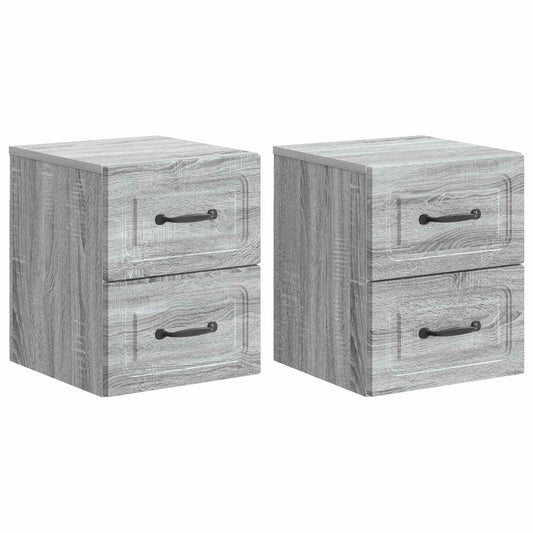 Mobiletto da notte a muro 2 pcs Grigio Sonoma 34,5 x 33 x 40 cm