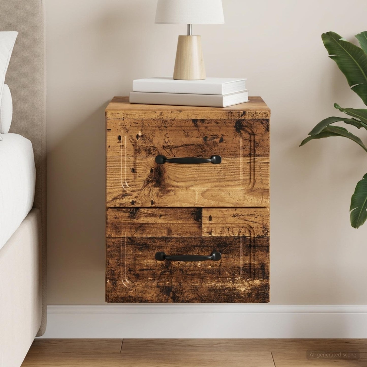Mobiletto da notte a muro Legno antico 34,5 x 33 x 40 cm