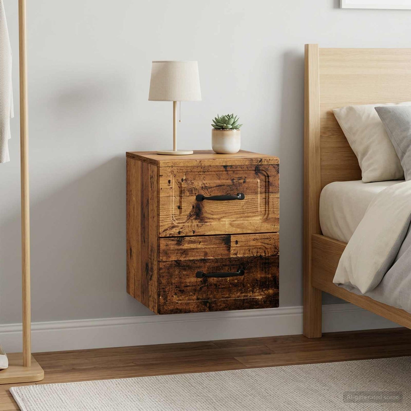 Mobiletto da notte a muro 2 pcs Legno antico 34,5 x 33 x 40 cm