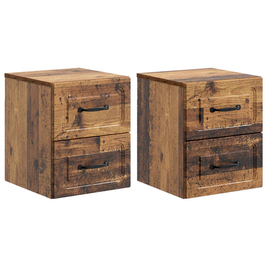 Mobiletto da notte a muro 2 pcs Legno antico 34,5 x 33 x 40 cm