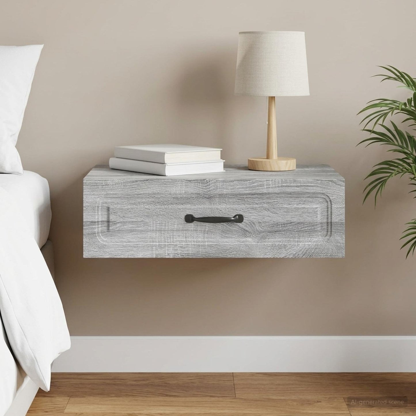 Tavolino da Parete Laterale Grigio Sonoma 59 x 34,5 x 17 cm