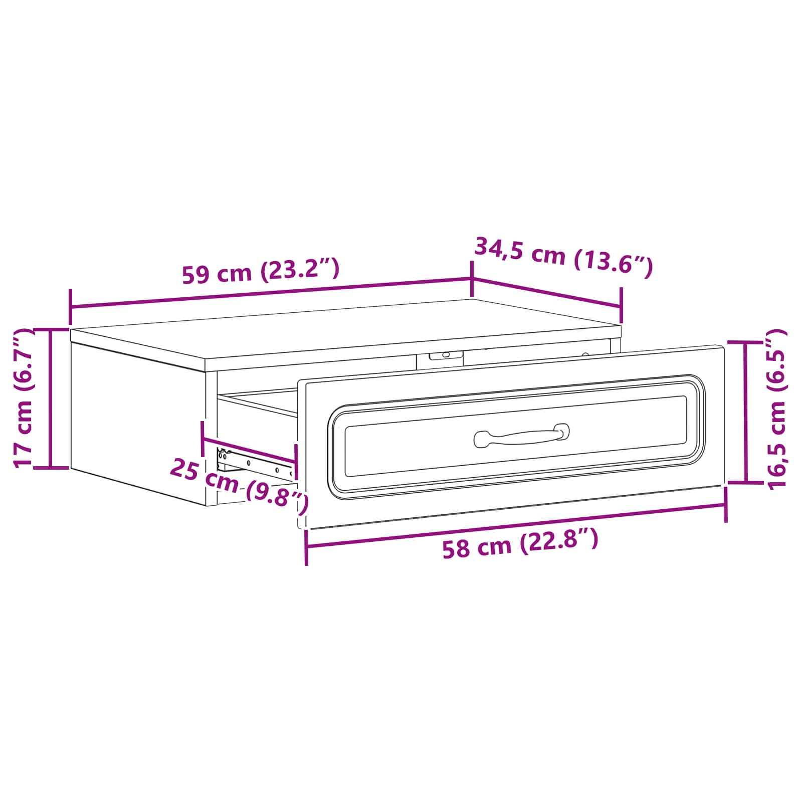 Tavolino da Parete Laterale Grigio Sonoma 59 x 34,5 x 17 cm | homemem39