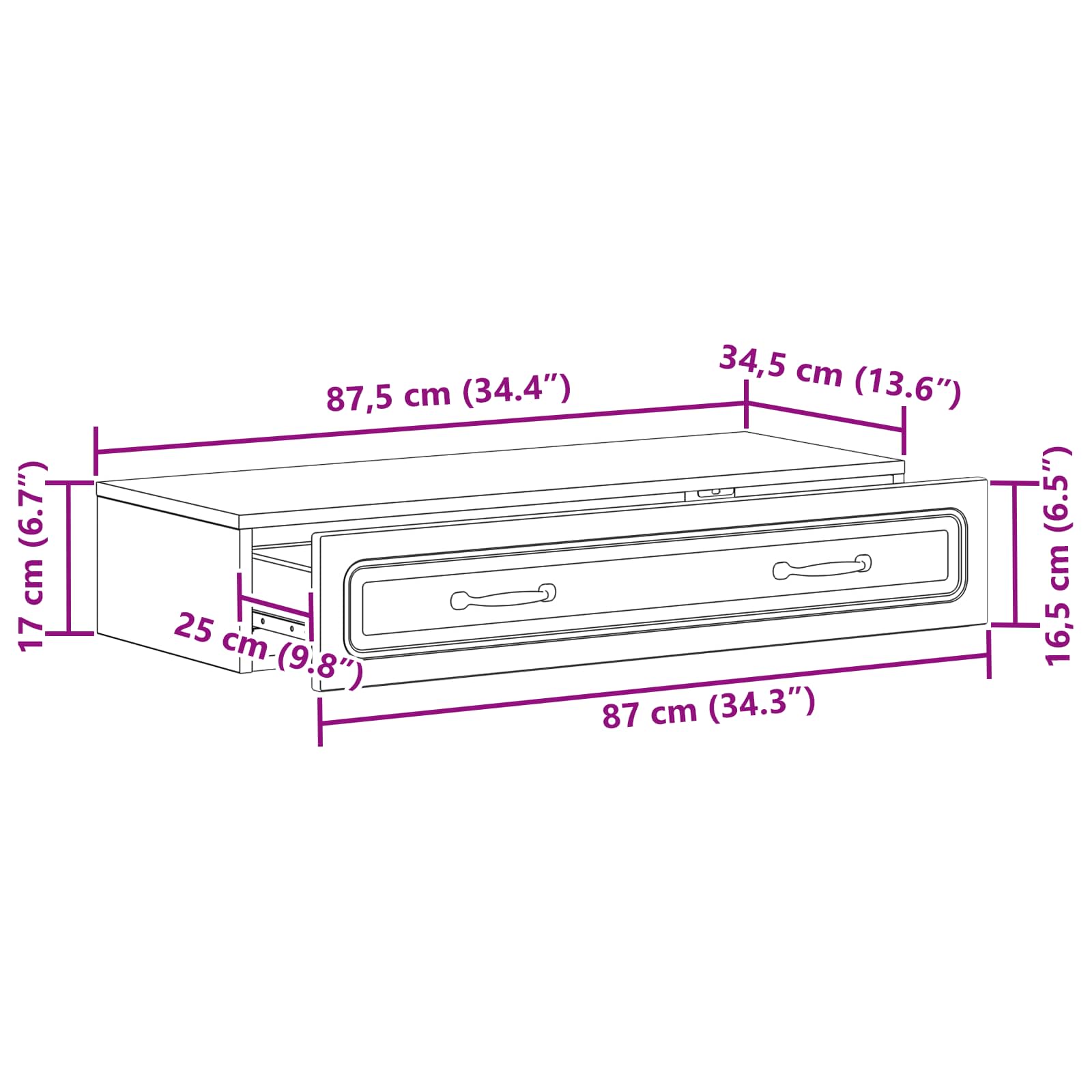 Tavolino da Parete Laterale Nero 87,5 x 34,5 x 17 cm | homemem39