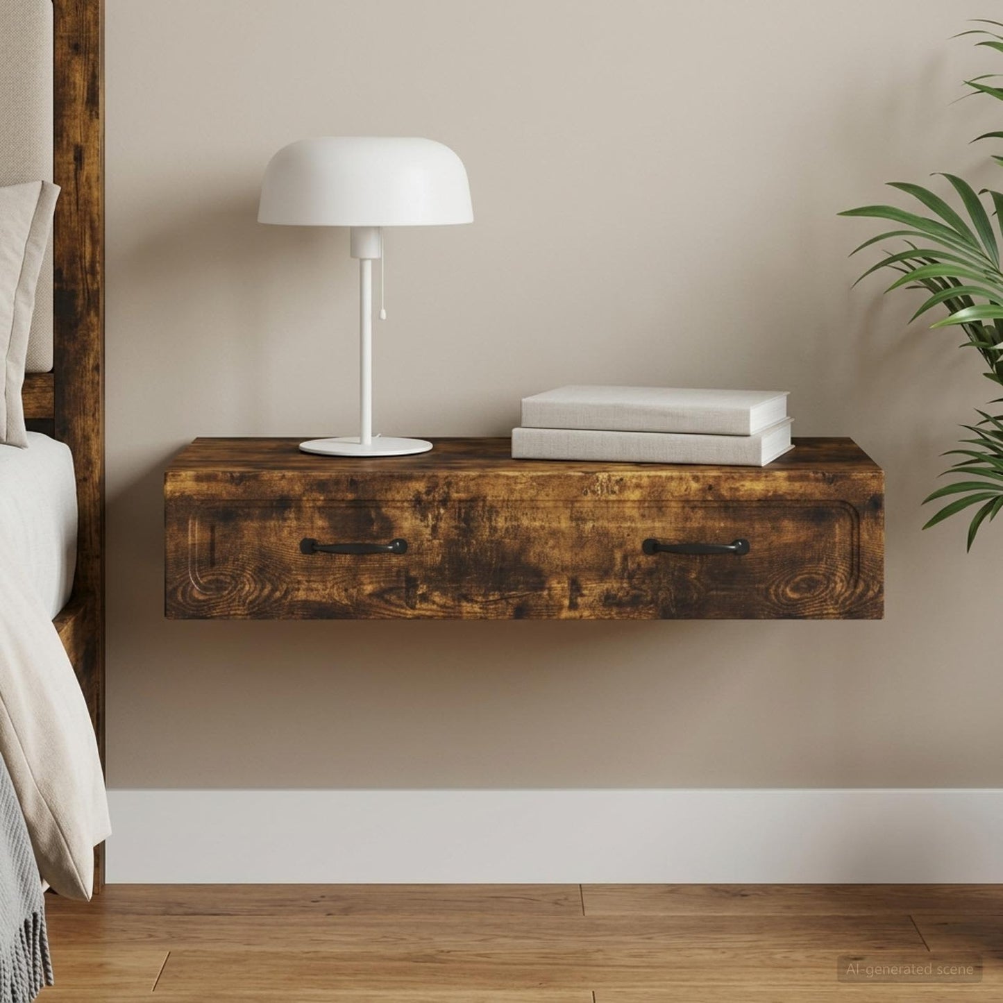 Tavolino da Parete Laterale Rovere Fumo 87,5 x 34,5 x 17 cm