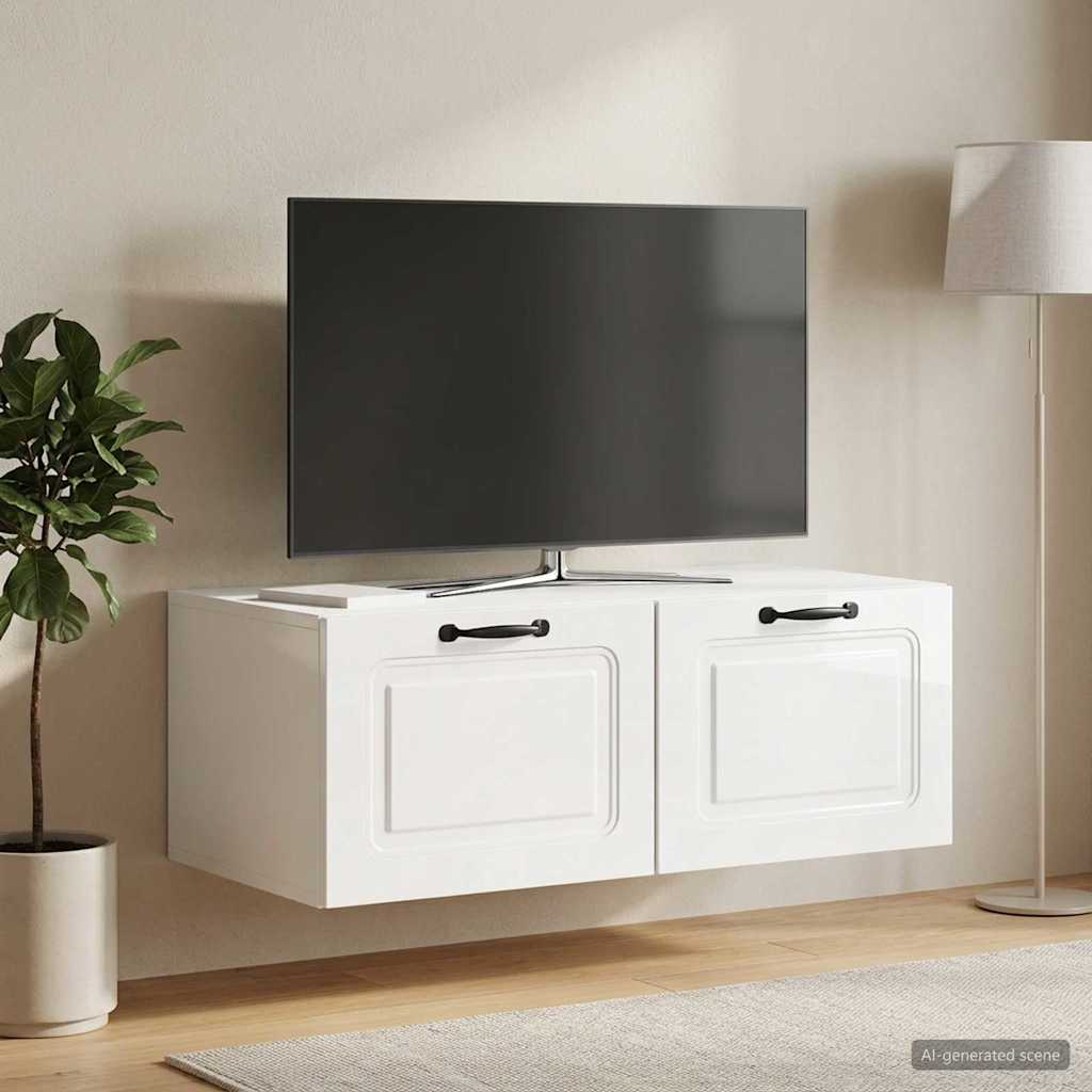 Mobile Porta TV da Muro Bianco Lucido 78,5 x 41 x 30 cm