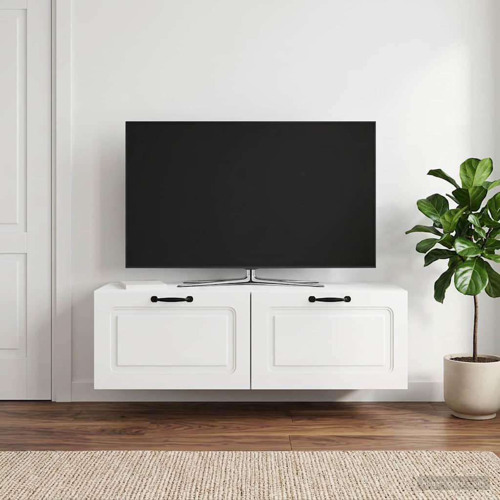 Mobile Porta TV da Muro Bianco Lucido 98 x 41 x 30 cm