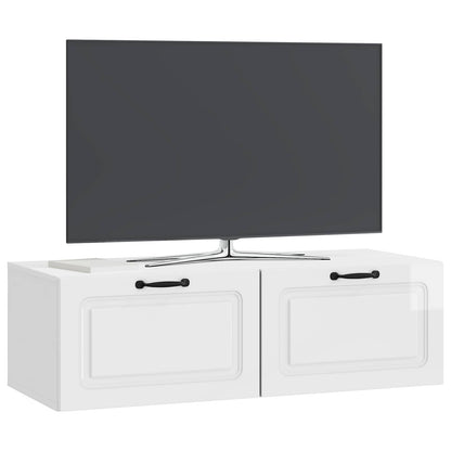 Mobile Porta TV da Muro Bianco Lucido 98 x 41 x 30 cm | homemem39