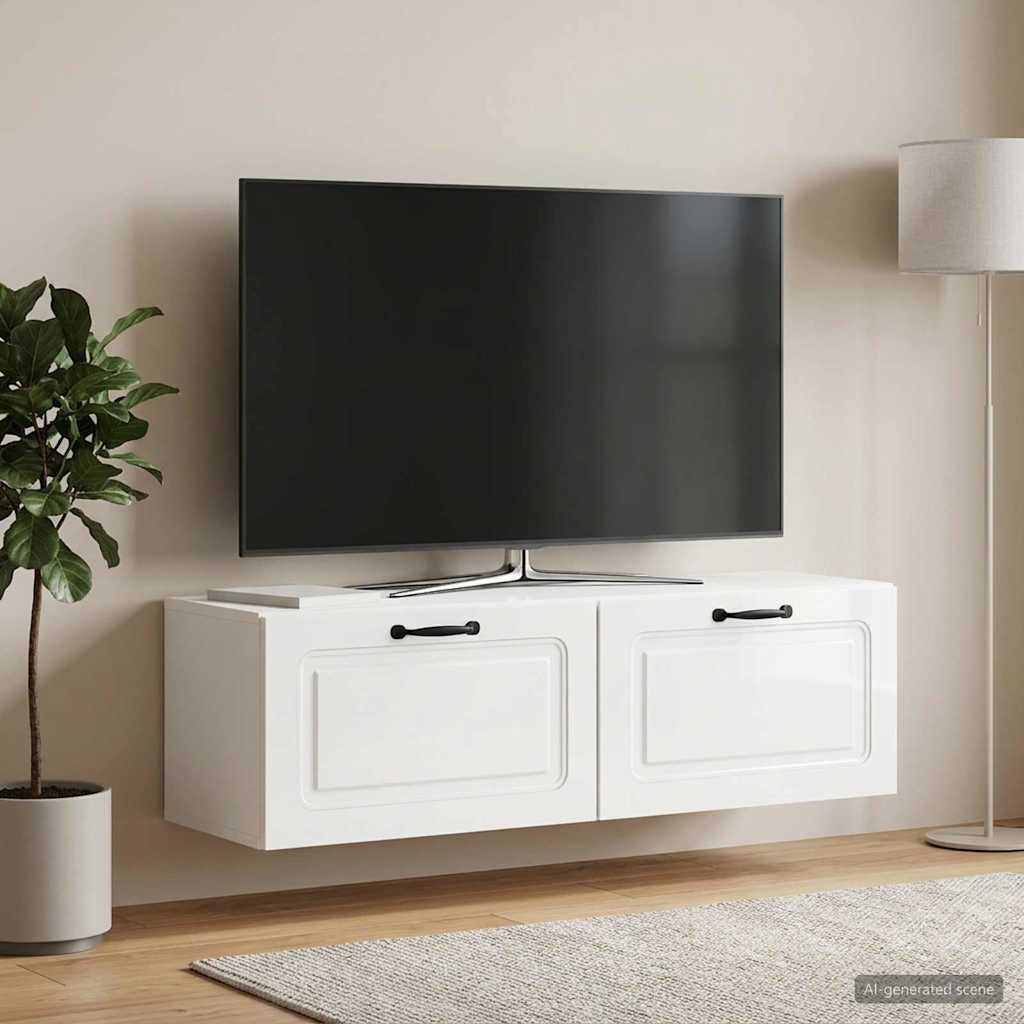 Mobile Porta TV da Muro Bianco Lucido 98 x 31 x 30 cm