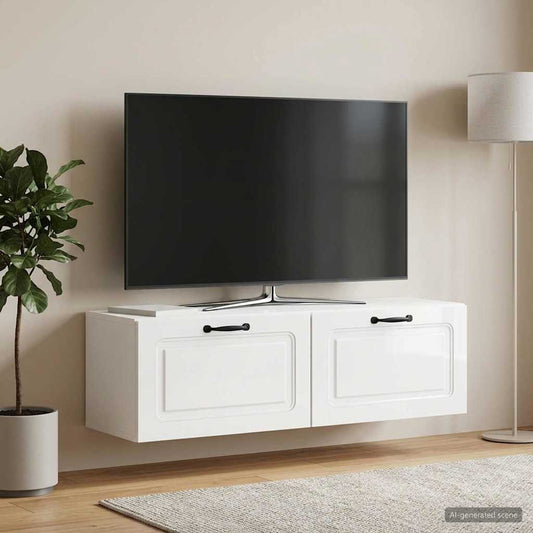 Mobile Porta TV da Muro Bianco Lucido 98 x 31 x 30 cm