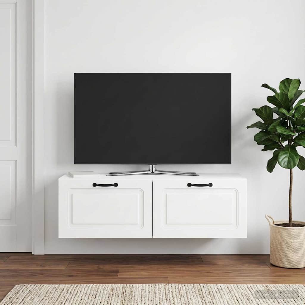 Mobile Porta TV da Muro Bianco Lucido 98 x 31 x 30 cm