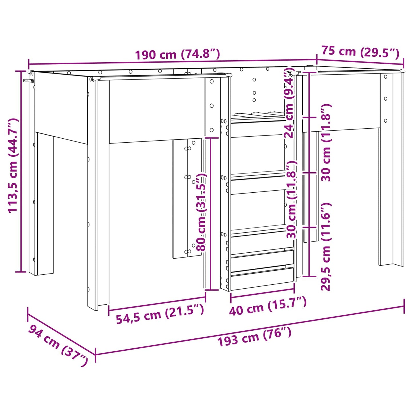 Letto a Castello per Bambini Legno vecchio 75 x 190 cm | homemem39