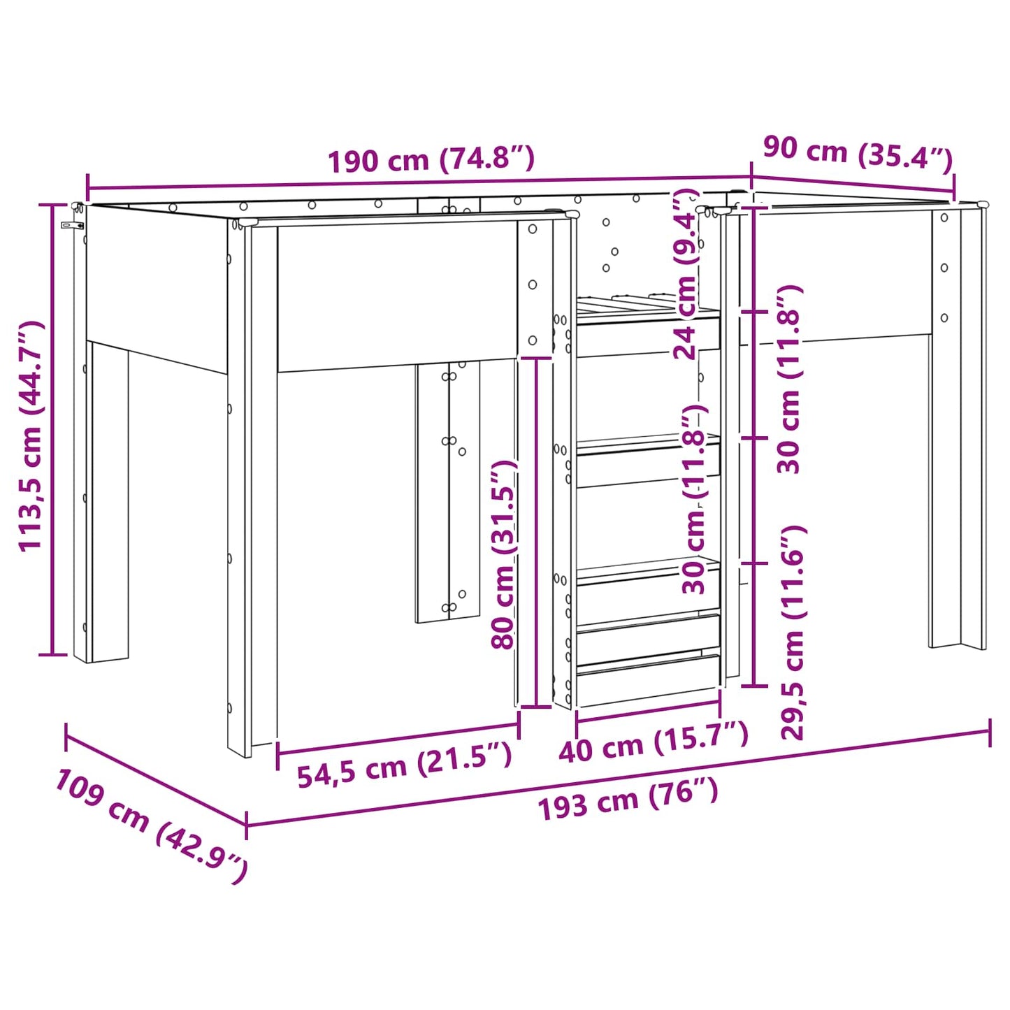 Letto a Castello per Bambini Rovere fumé 90 x 190 cm | homemem39
