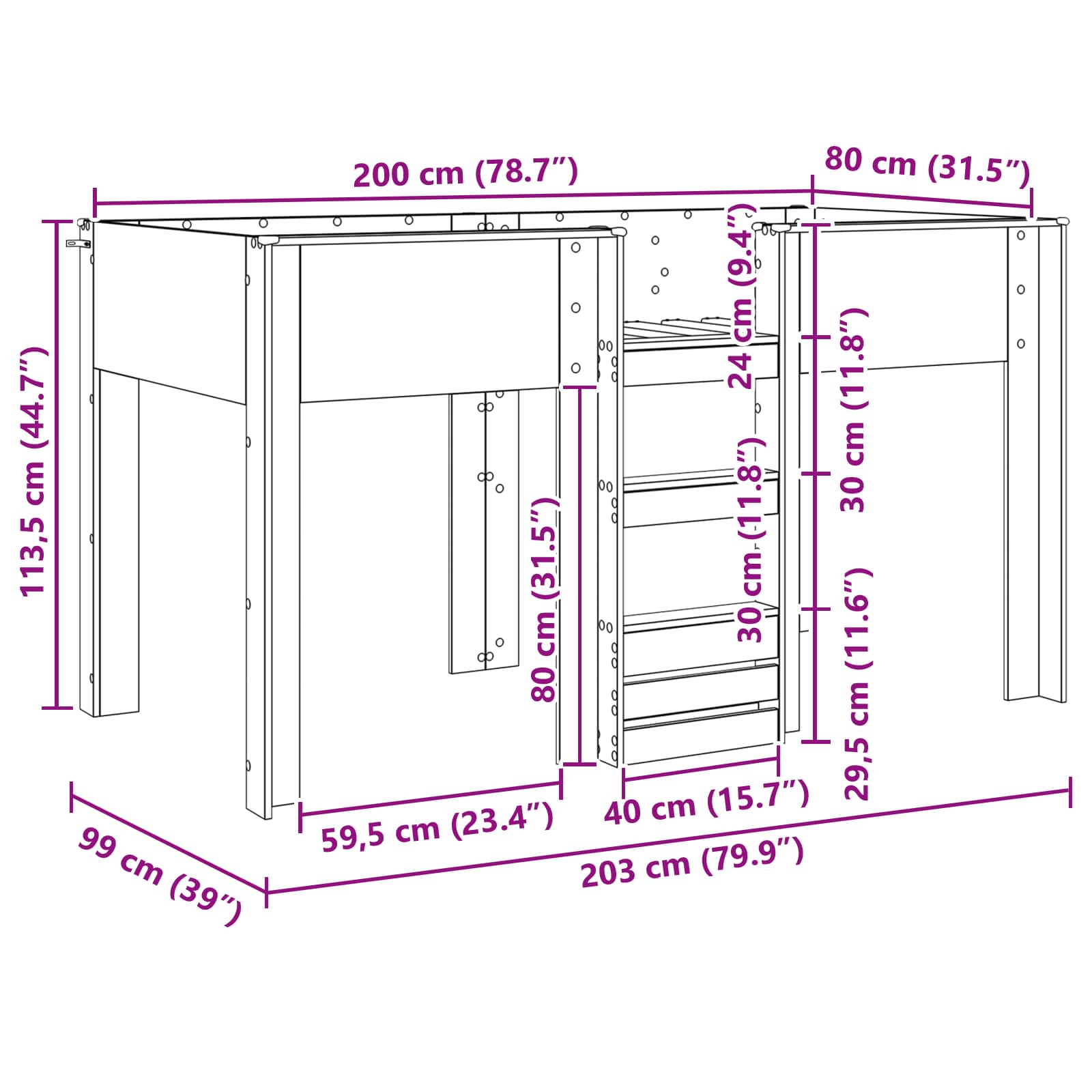 Letto a Castello per Bambini Rovere Nero 80 x 200 cm | homemem39