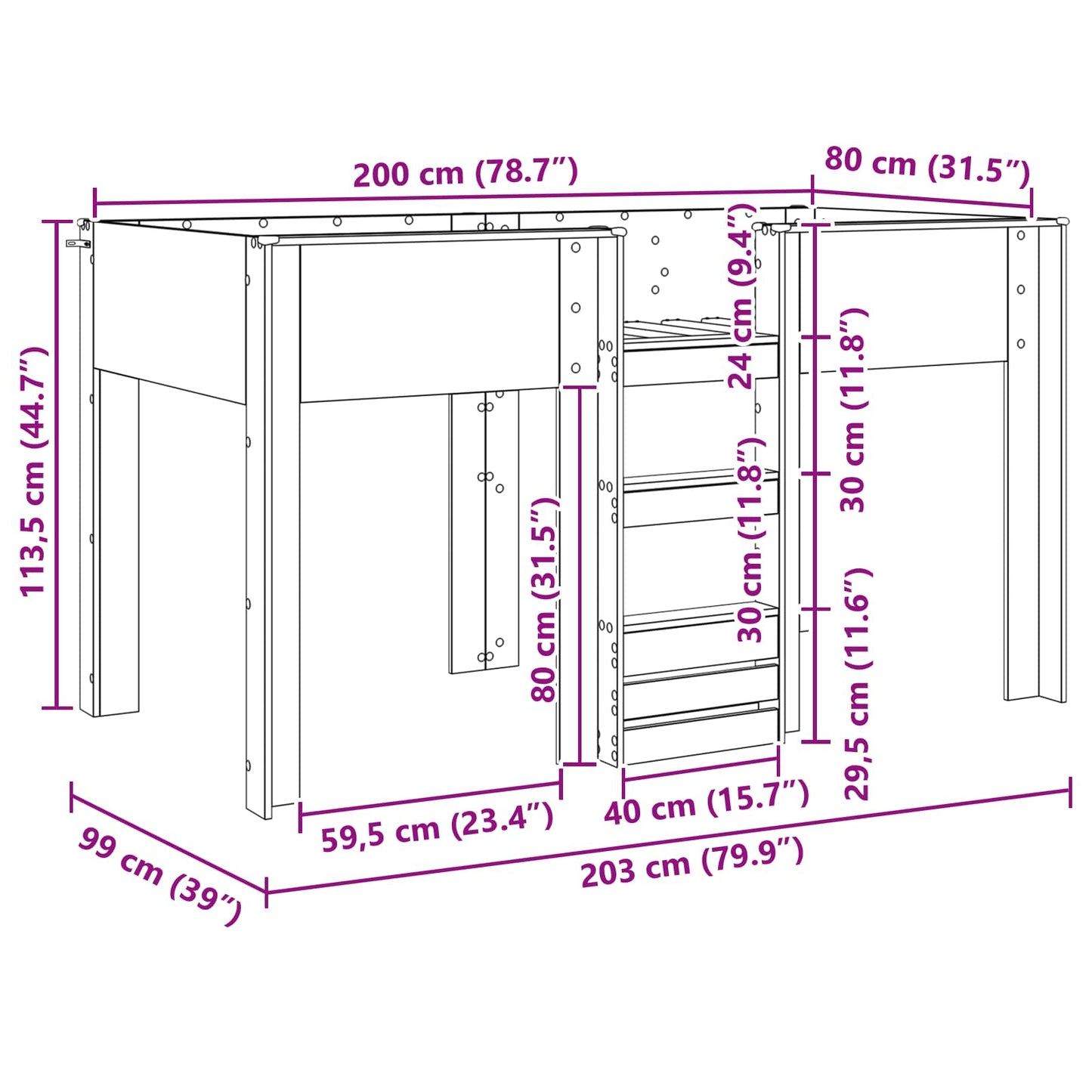 Letto a Castello per Bambini Grigio cemento 80 x 200 cm | homemem39