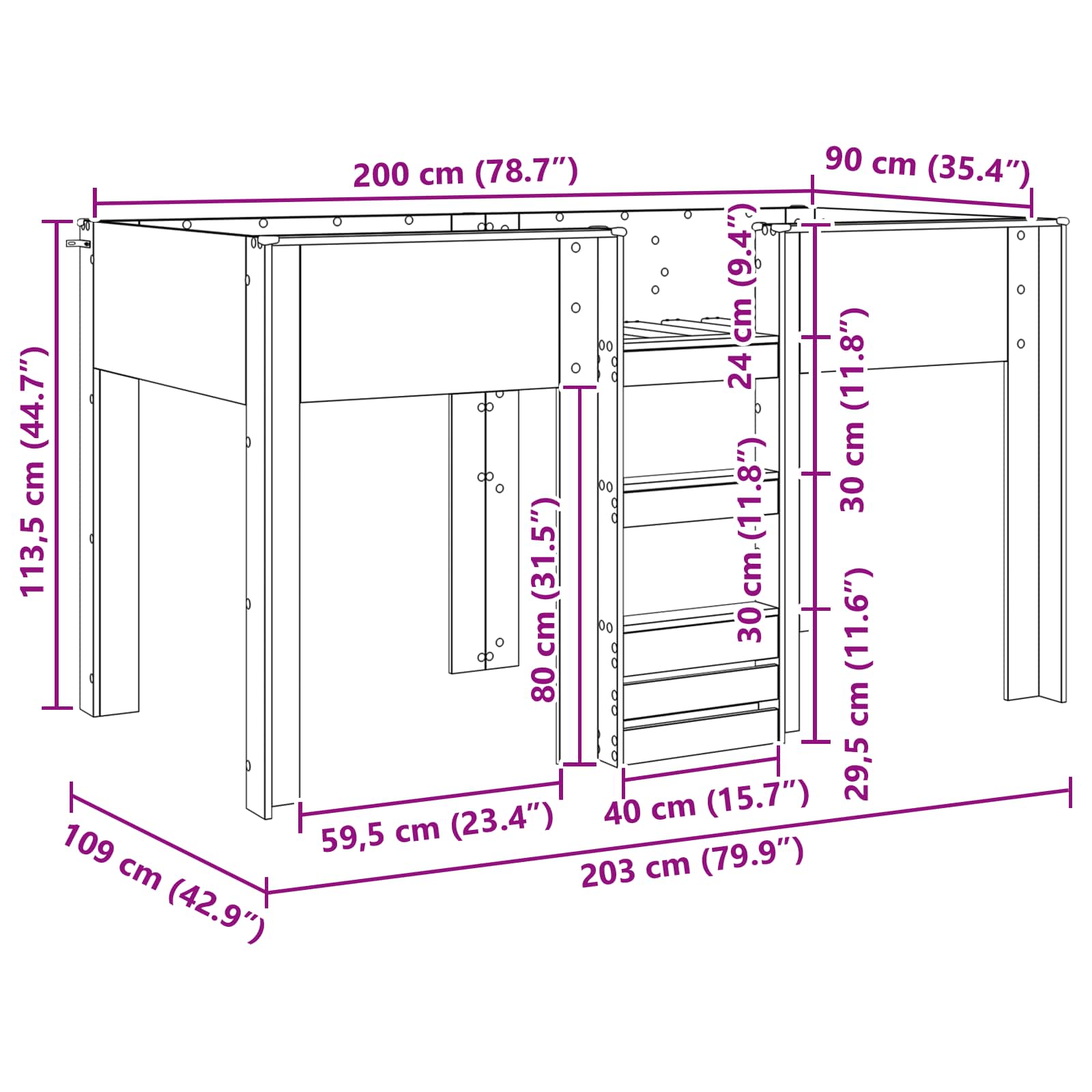 Letto a Castello per Bambini Bianco 90 x 200 cm | homemem39