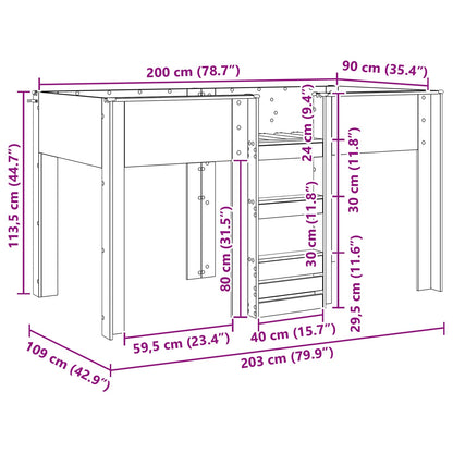 Letto a Castello per Bambini Rovere Nero 90 x 200 cm | homemem39