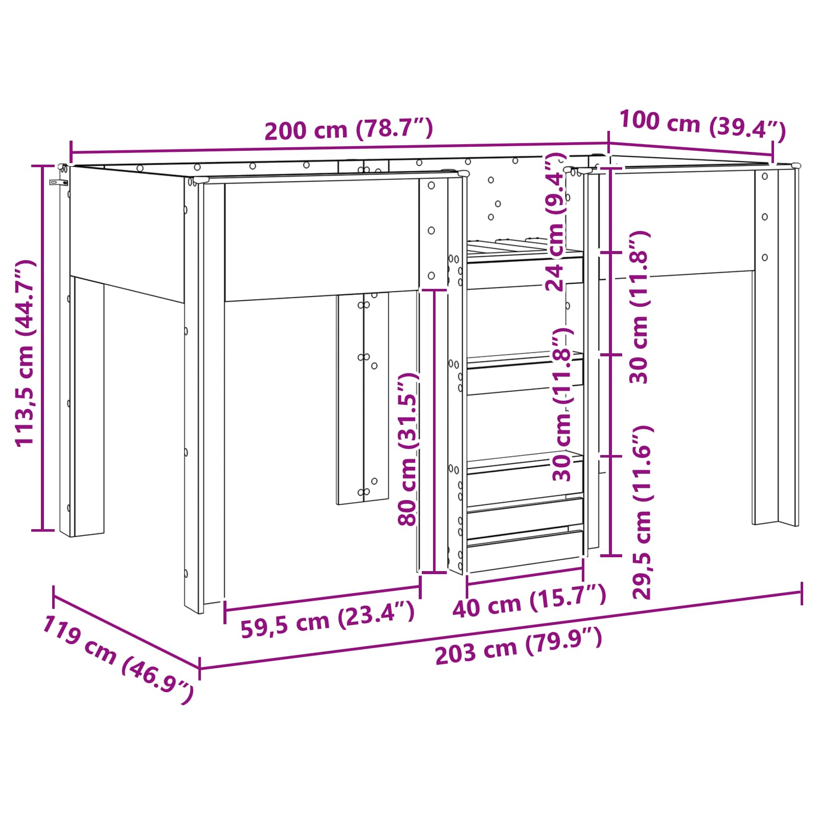 Letto a Castello per Bambini Grigio Sonoma 100 x 200 cm | homemem39