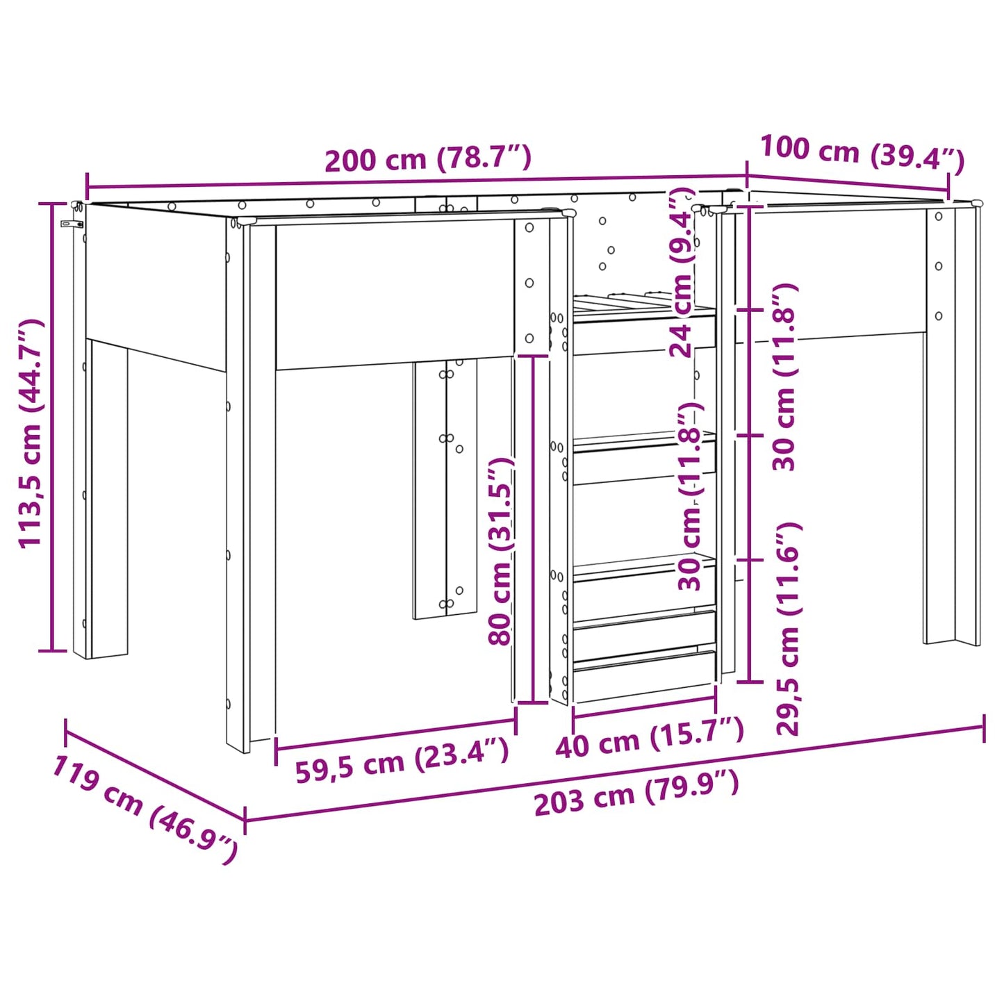 Letto a Castello per Bambini Legno vecchio 100 x 200 cm | homemem39