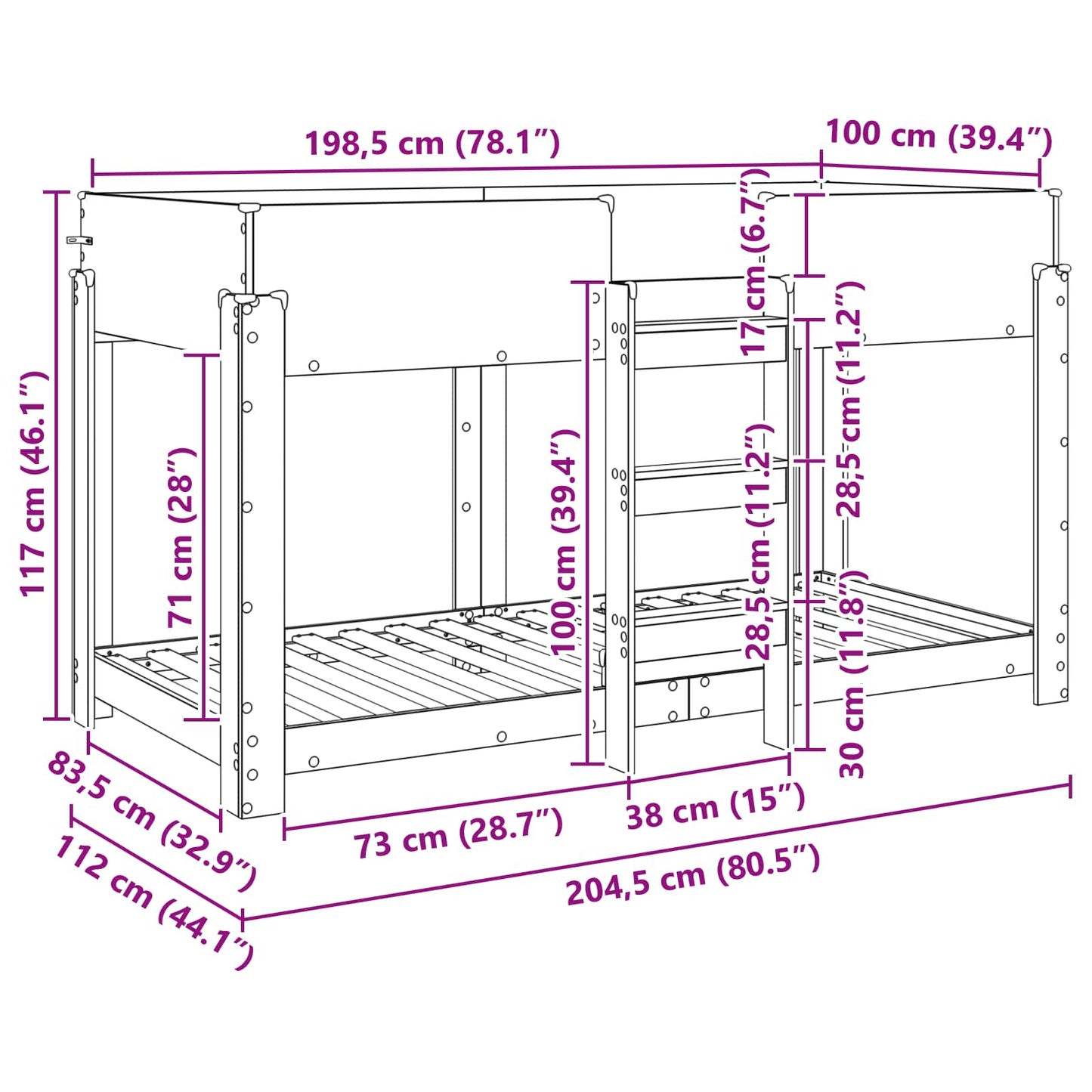 Letto a Castello per Bambini Rovere Nero 100 x 200 cm | homemem39