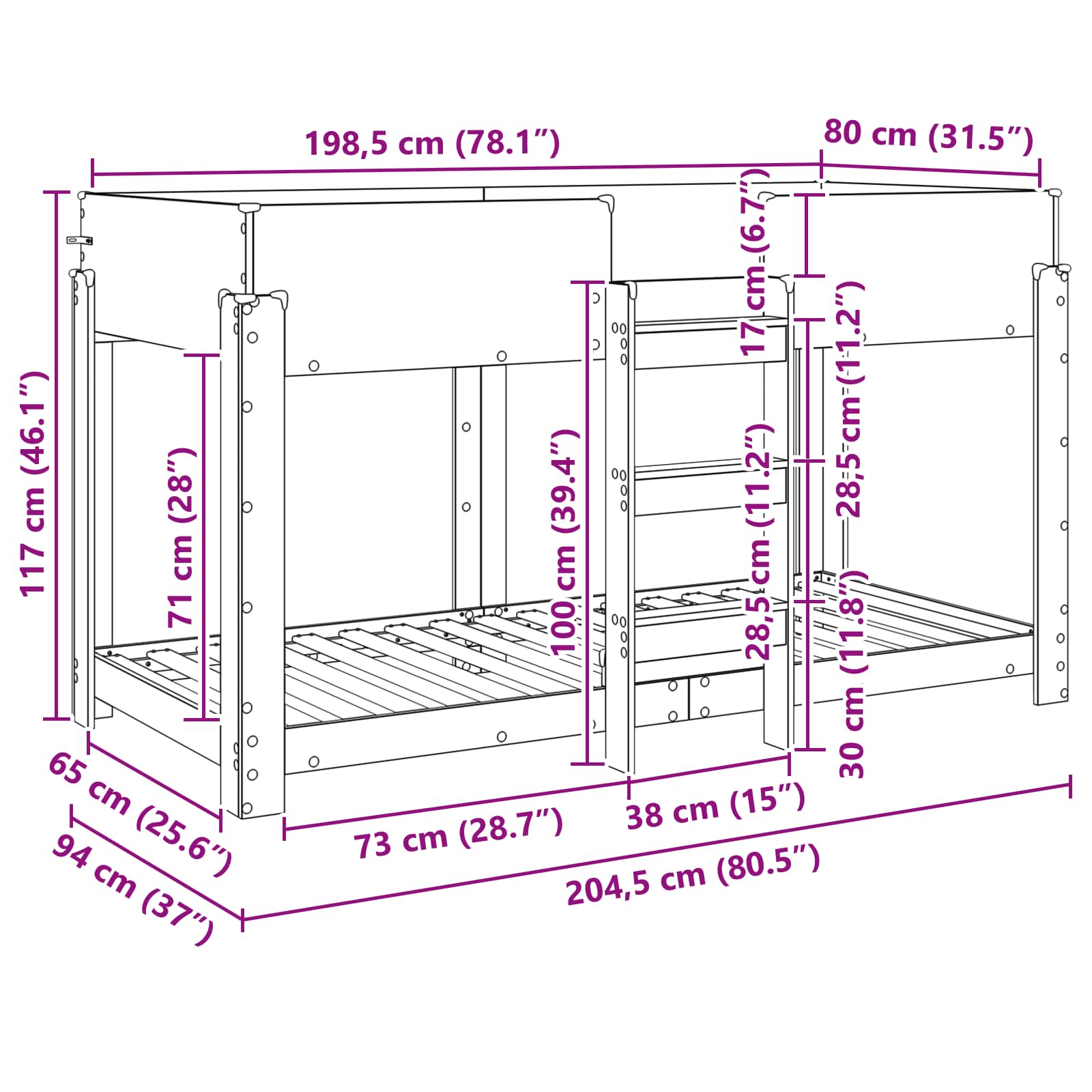 Letto a Castello per Bambini Rovere Sonoma 80 x 200 cm | homemem39