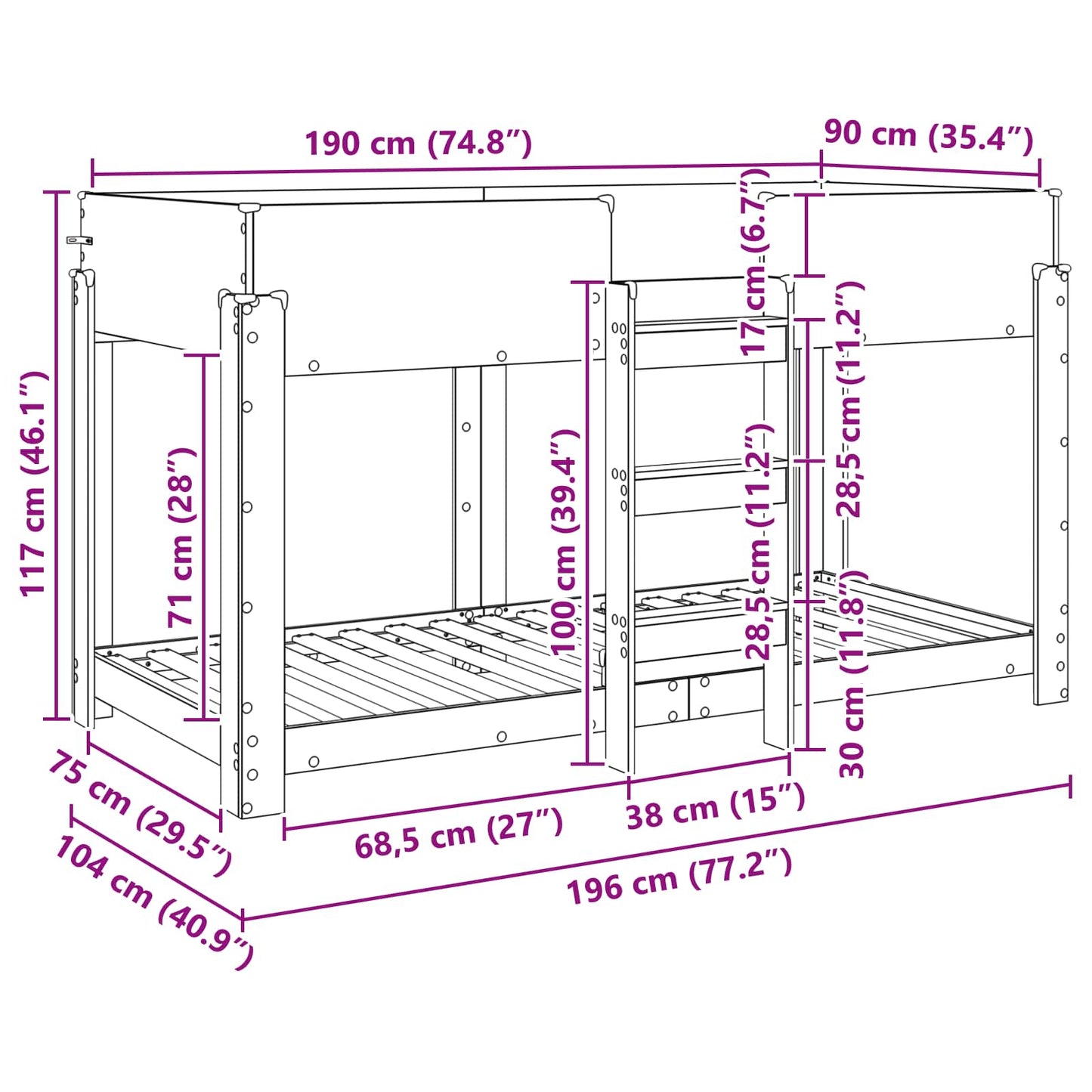 Letto a Castello per Bambini Grigio Sonoma 90 x 190 cm | homemem39