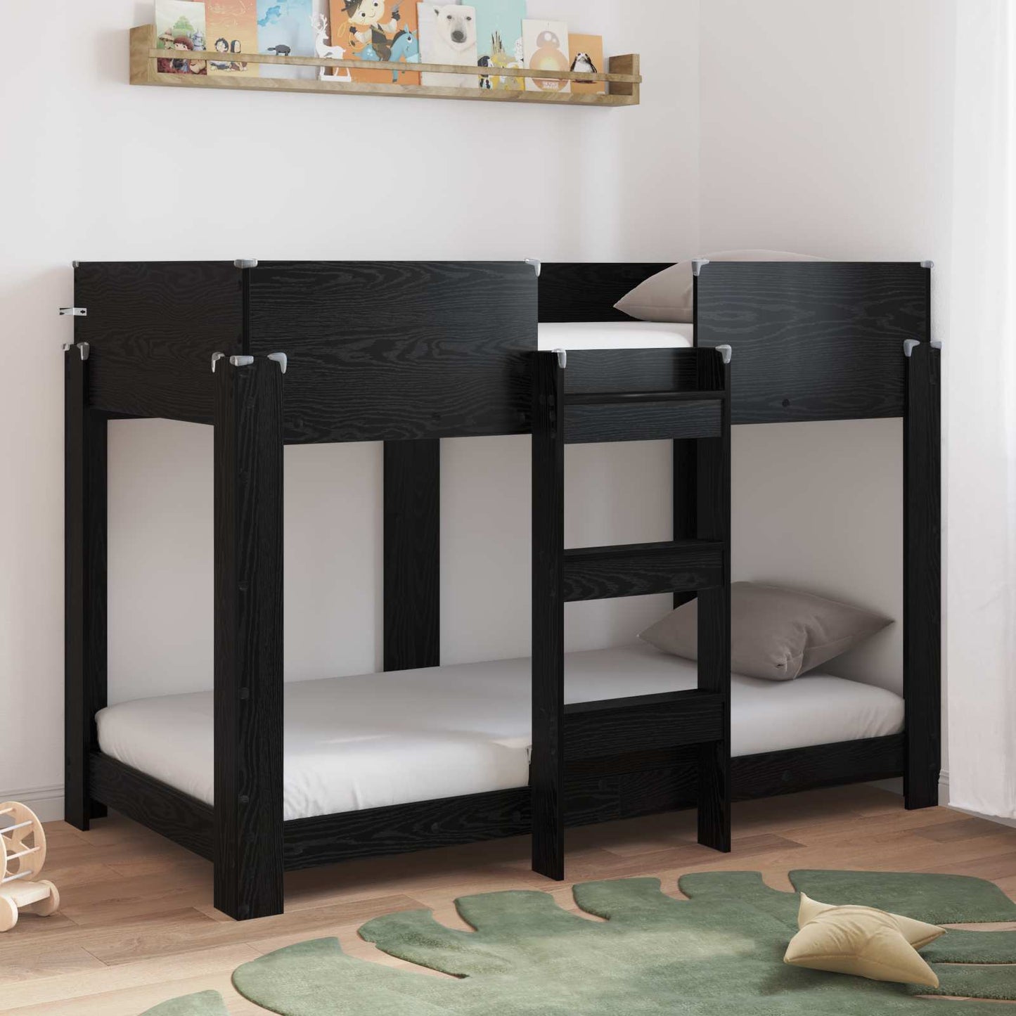 Letto a Castello per Bambini Rovere Nero 80 x 160 cm