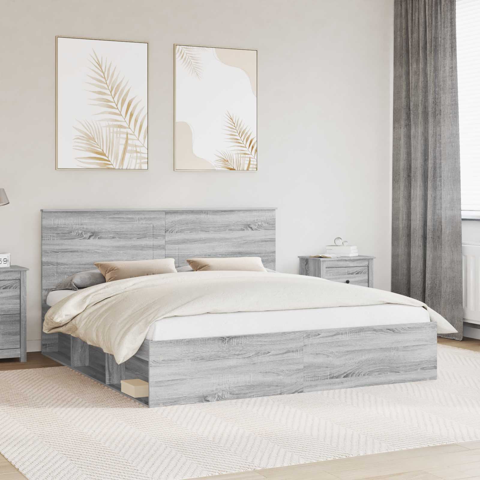 Struttura del letto Grigio Sonoma 200 x 200 cm Pino massello | homemem39