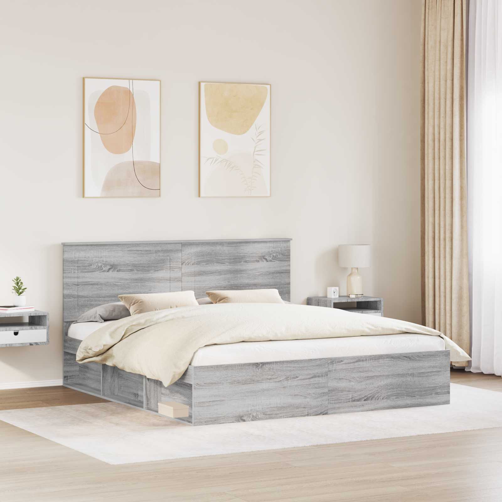 Struttura del letto Grigio Sonoma 200 x 200 cm Pino massello | homemem39
