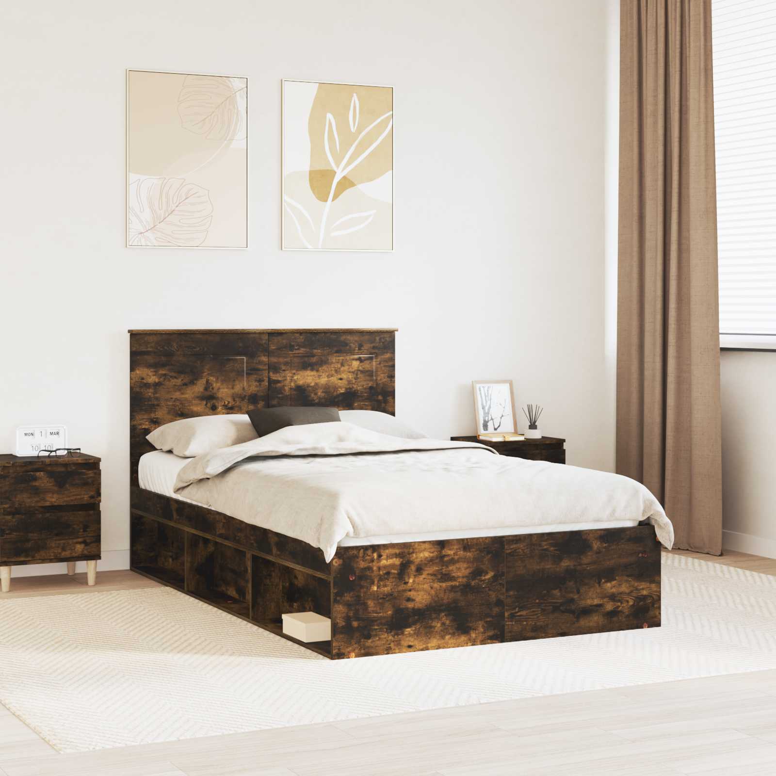 Struttura del letto Rovere fumé 135 x 190 cm Pino massello | homemem39