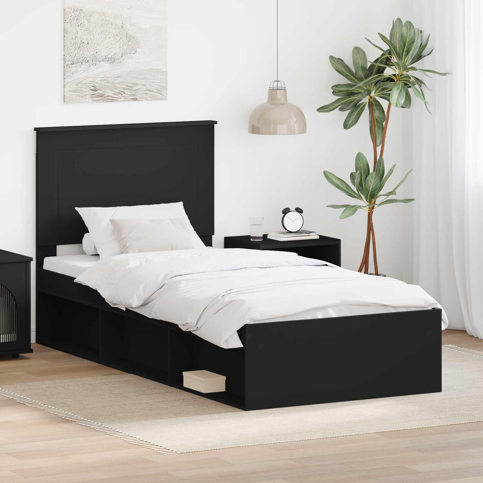 Struttura del letto Nero 100 x 200 cm Pino massello | homemem39