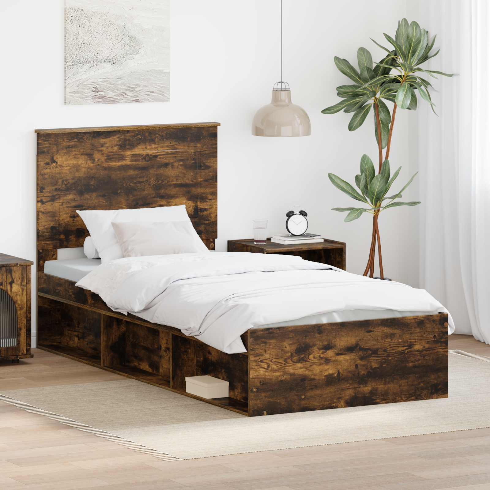 Struttura del letto Rovere fumé 75 x 190 cm Pino massello | homemem39