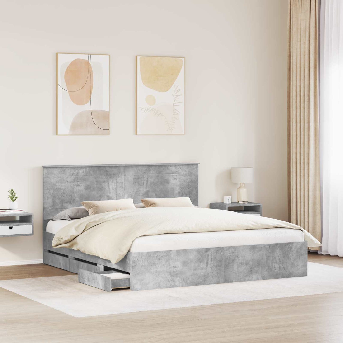Struttura del letto con cassetto Grigio cemento 200 x 200 cm | homemem39