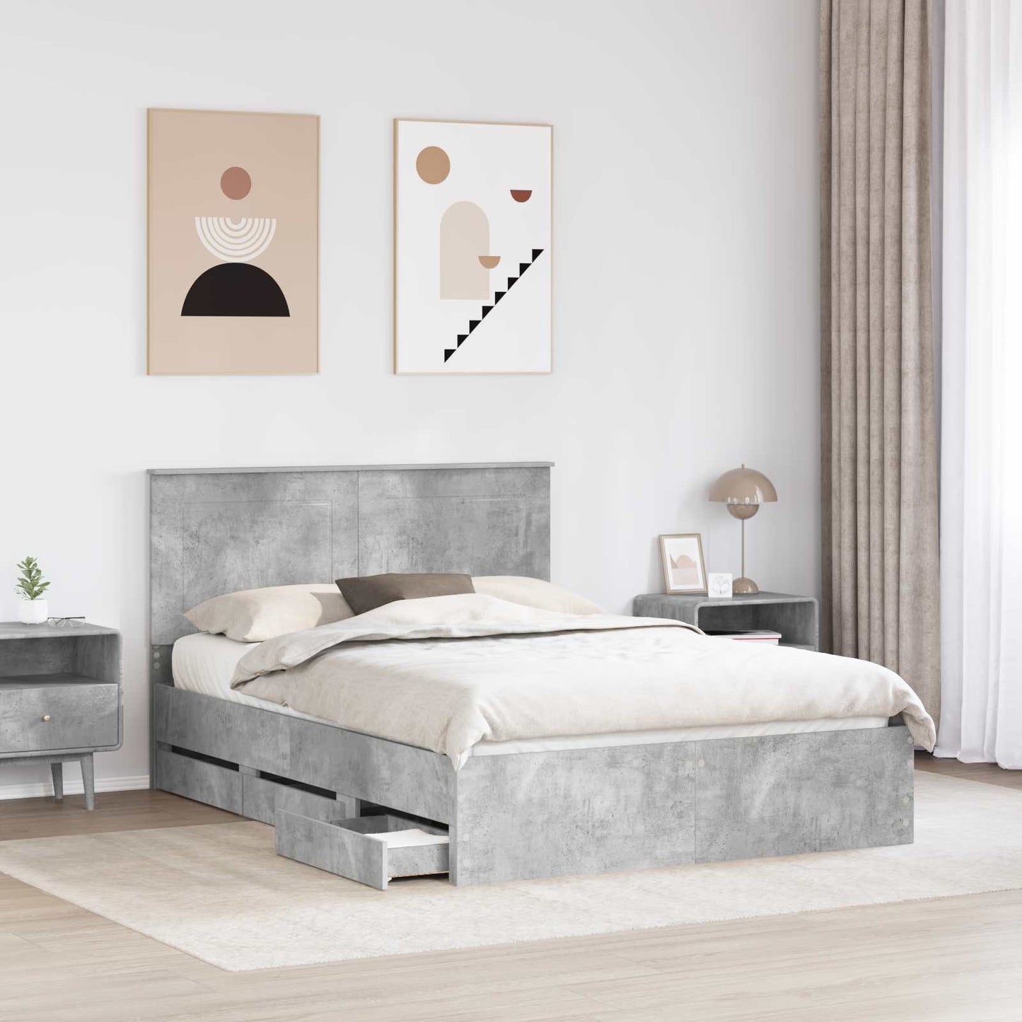 Struttura del letto con cassetto Grigio cemento 150 x 200 cm