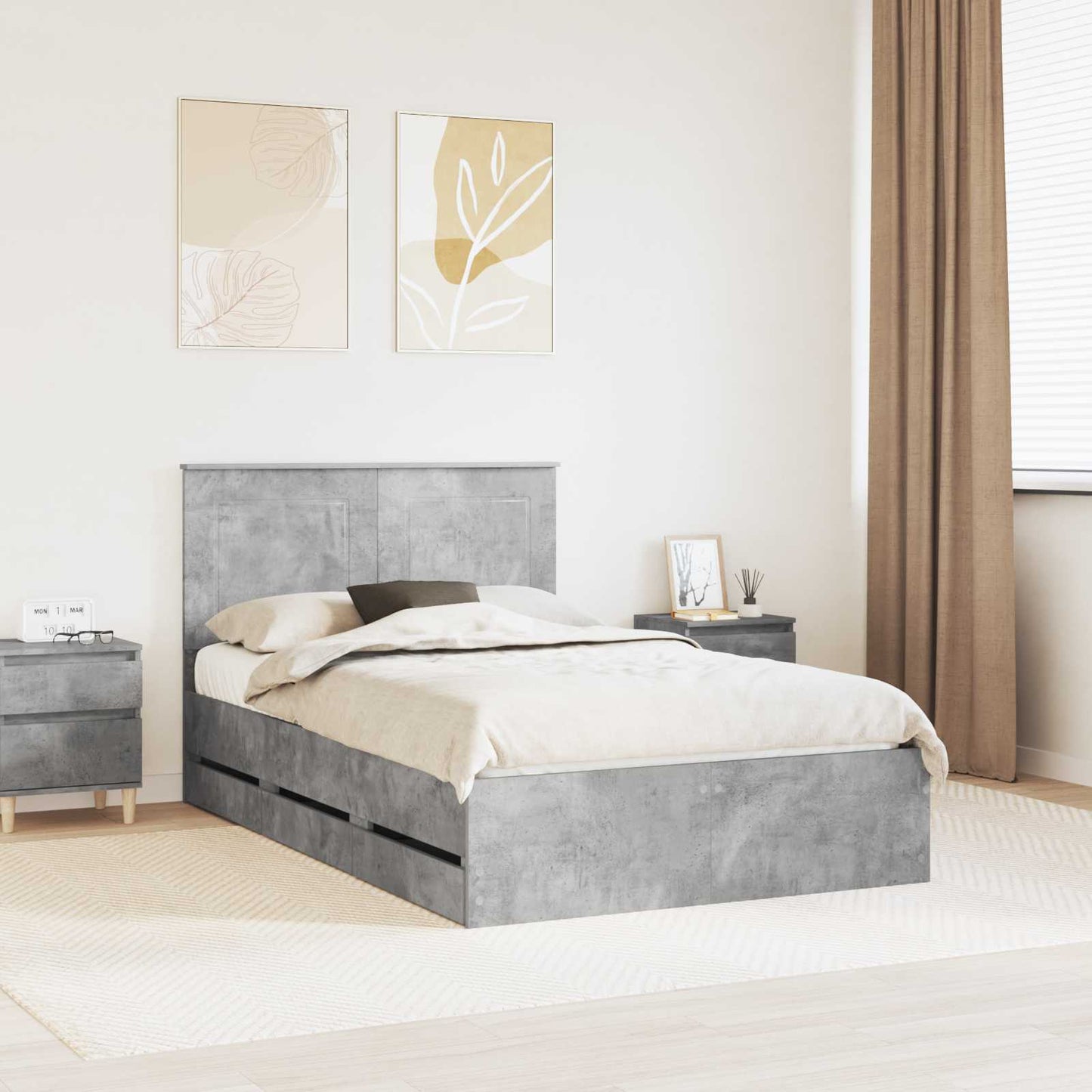 Struttura del letto con cassetto Grigio cemento 135 x 190 cm