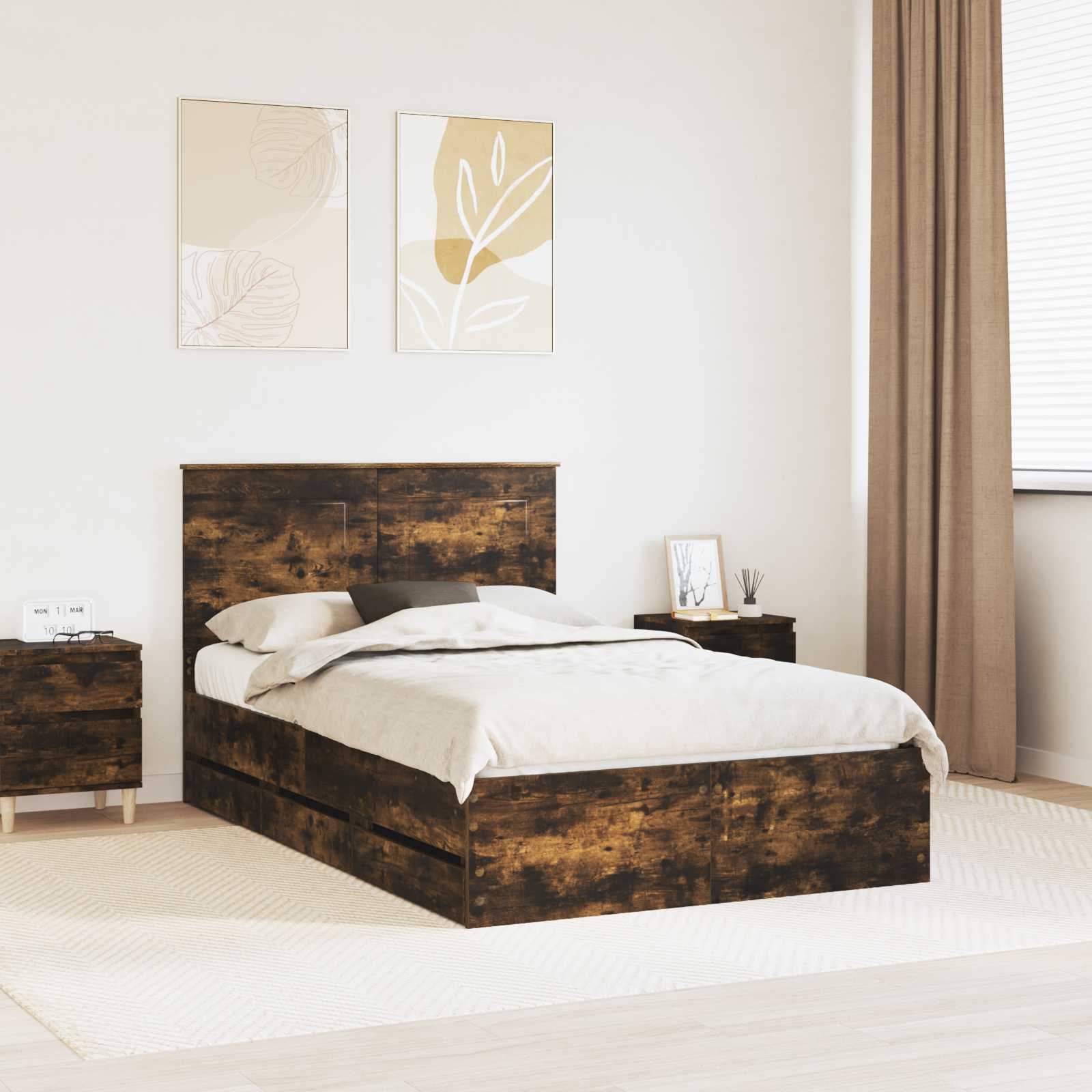 Struttura del letto con cassetto Rovere fumé 135 x 190 cm | homemem39