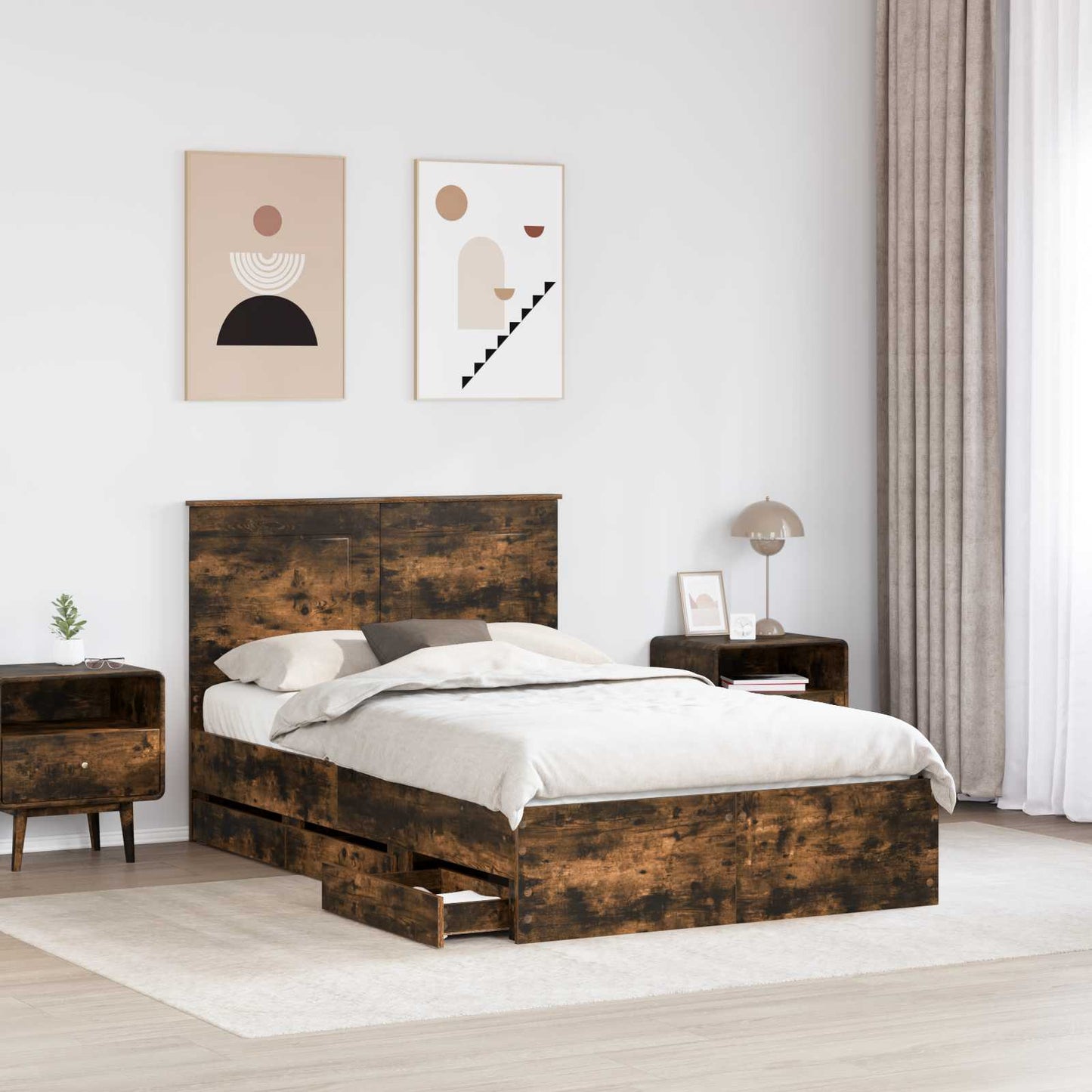 Struttura del letto con cassetto Rovere fumé 135 x 190 cm | homemem39