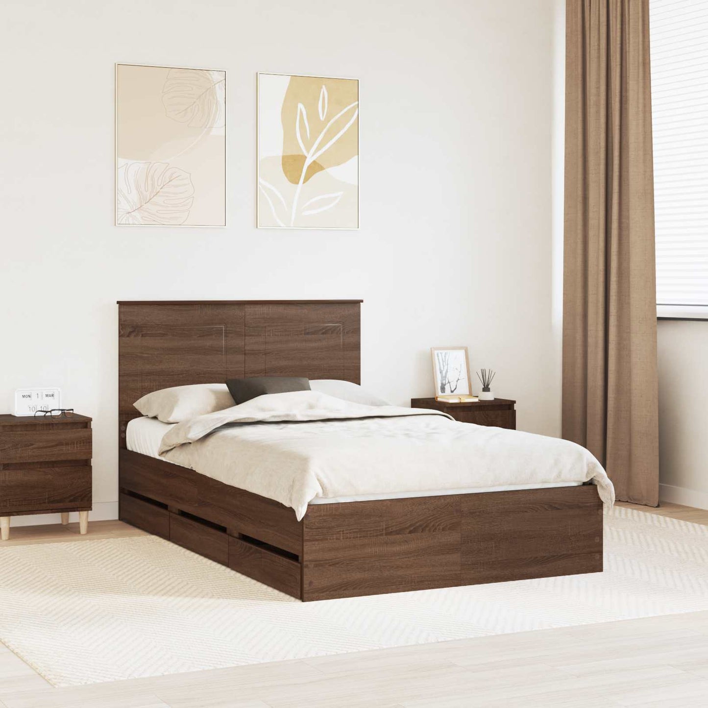 Struttura del letto con cassetto Rovere Marrone 135 x 190 cm