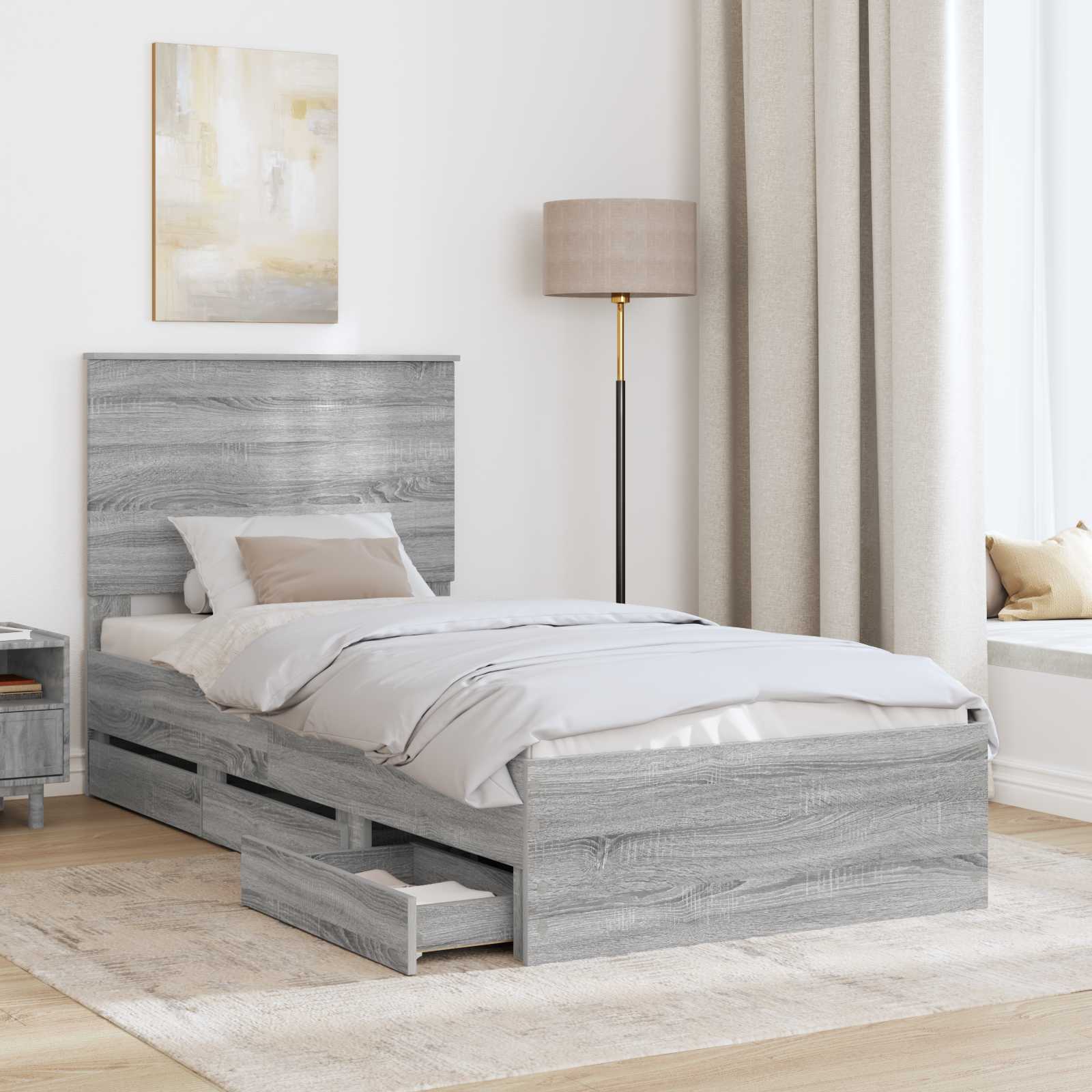 Struttura del letto con cassetto Grigio Sonoma 90 x 200 cm | homemem39