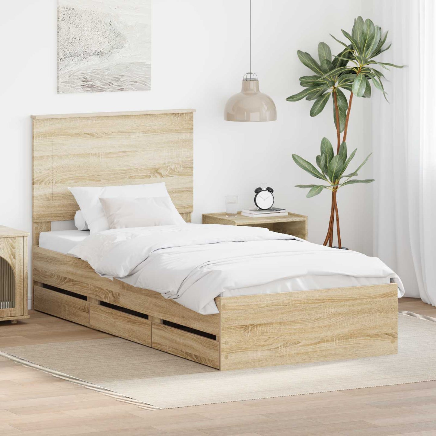 Struttura del letto con cassetto Rovere Sonoma 75 x 190 cm