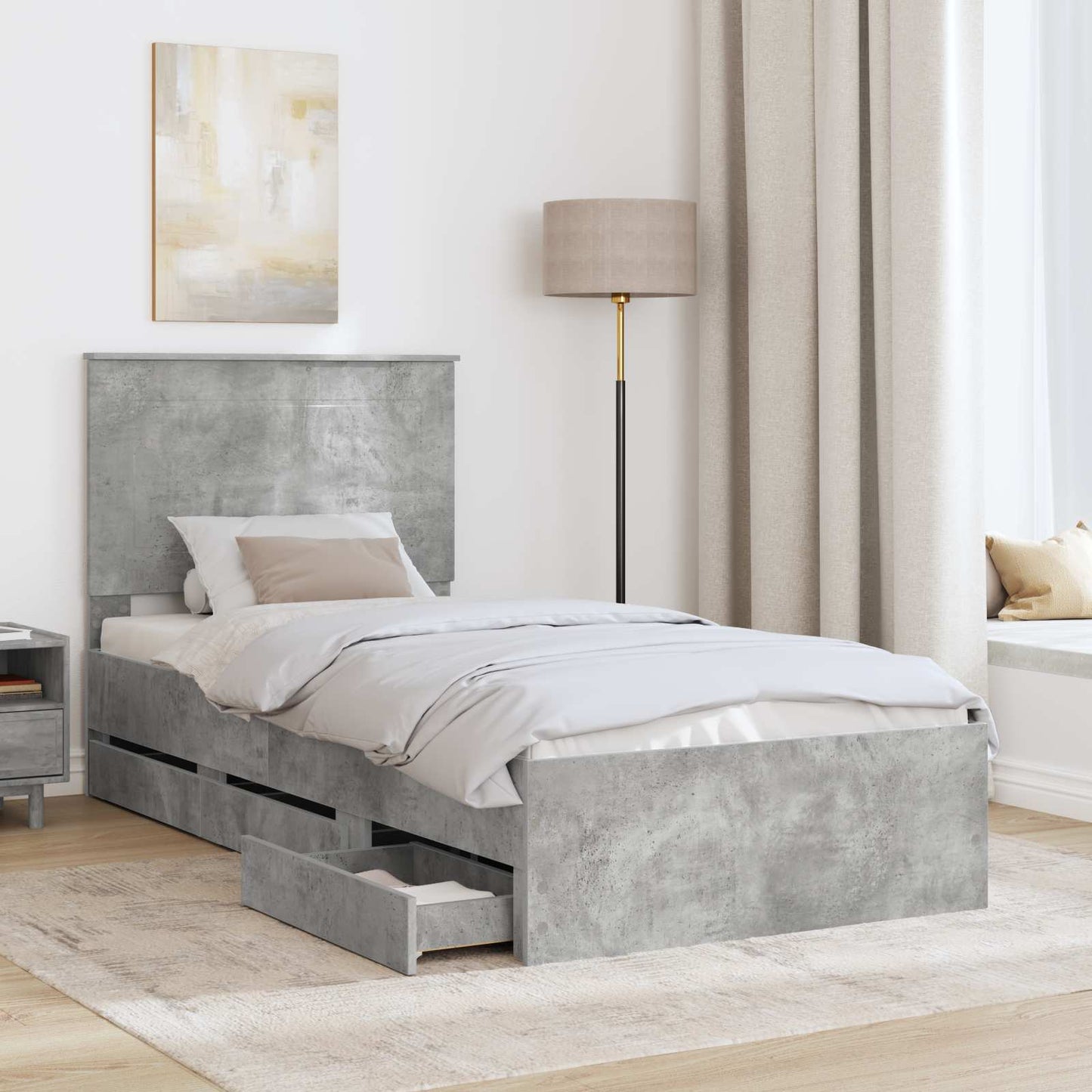 Struttura del letto con cassetto Grigio cemento 75 x 190 cm | homemem39