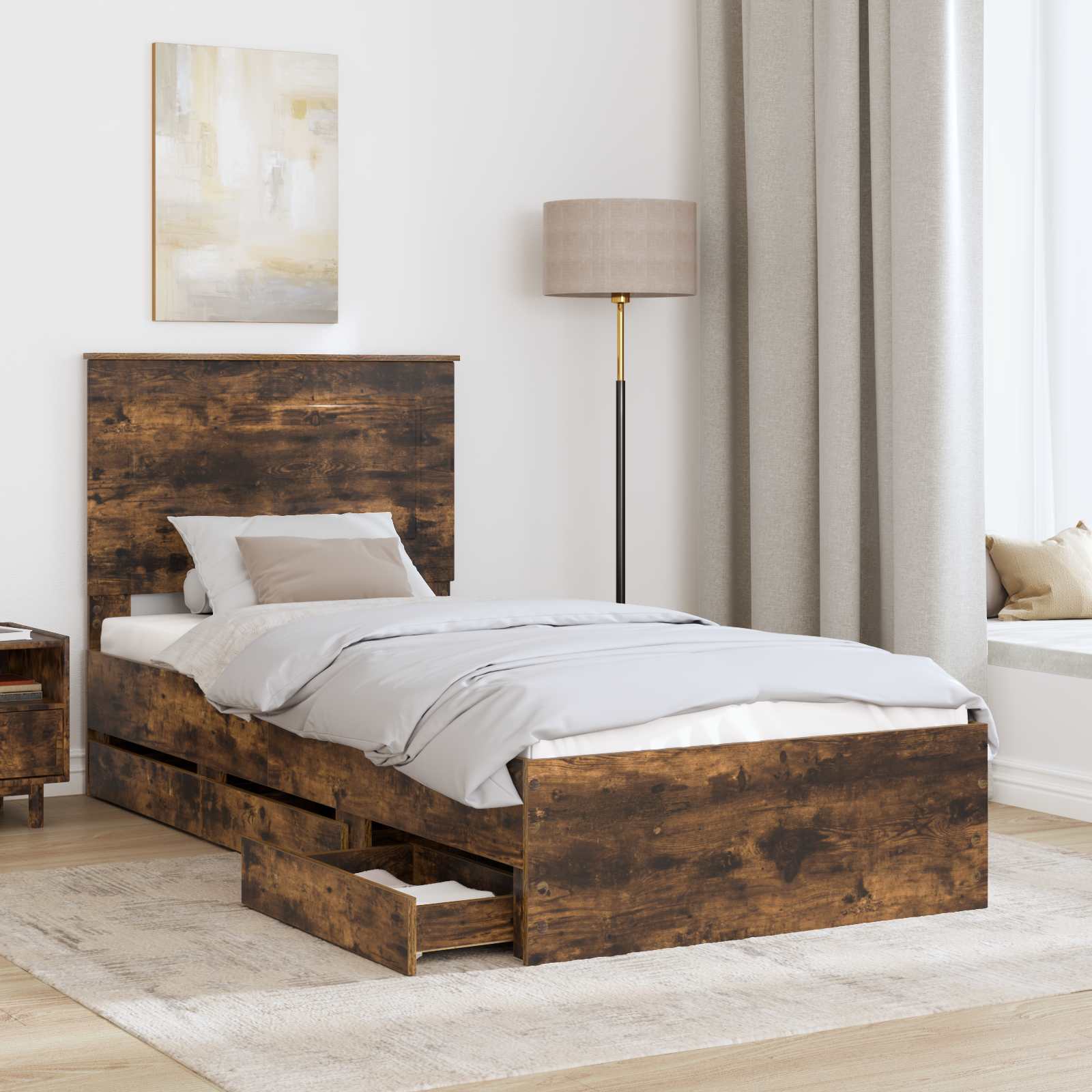 Struttura del letto con cassetto Rovere fumé 75 x 190 cm | homemem39